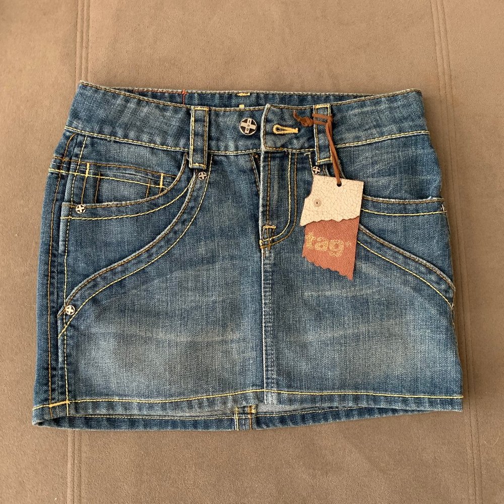 Tag Denim Mini Skirt